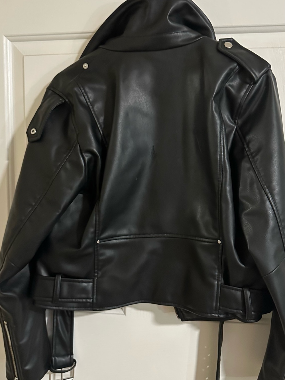 Zara Black Faux Leather Biker Jacket with Silver Hardware - Picture 2 of 2
